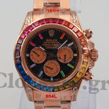 DAYT0NA COSM0GRAPH BLACK DIAL ROSE GOLD RAINBOW 40MM
