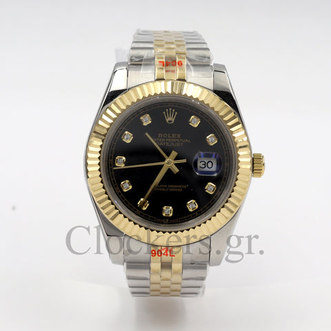 DATE JUST 36MM 2-TONE GOLD JUBILEE BLACK DIAL DIAMONDS MARKERS