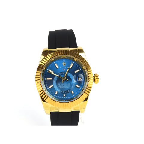 SKY-DWELLER BLUE DIAL AUTOMATIC MEN'S RUBBER WATCH QUALLITY 2A