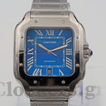 CARTIER SANTOS DE CARTIER LARGE STEEL & ADLC BLUE DIAL MEN'S AUTOMATIC WATCH