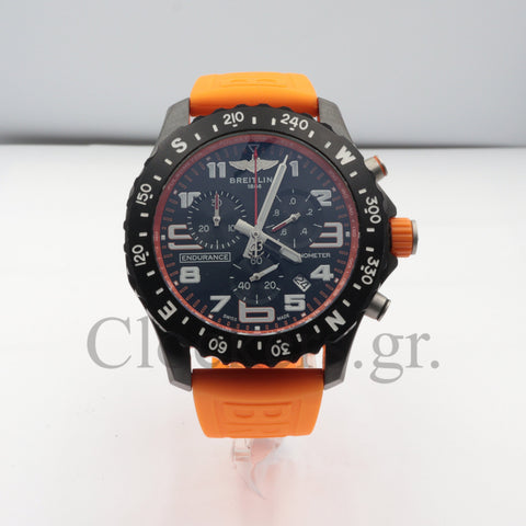 BREITLING ENDURANCE PRO CHRONOGRAPH SUPER QUARTZ 44MM BLACK DIAL MENS WATCH ORANGE