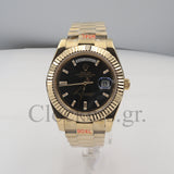 DAY-DATE BLACK DIAL DIAMOND MARKERS FLUTED BEZEL GOLD