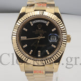 DAY-DATE BLACK DIAL DIAMOND MARKERS FLUTED BEZEL GOLD