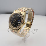 DAY-DATE BLACK DIAL DIAMOND MARKERS FLUTED BEZEL GOLD