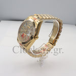 Gold Day Date 40mm Watch Fluted Bezel Diamond Paved Rainbow Sapphire Dial