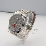 Day Date 40MM Watch Fluted Bezel Diamond Paved Rainbow Sapphire Dial