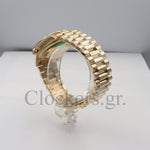 Gold Day Date 40mm Watch Fluted Bezel Diamond Paved Rainbow Sapphire Dial