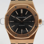 AUDEMARS PIGUET ROYAL OAK ROSE GOLD BLACK LEATHER WATCH - 41MM