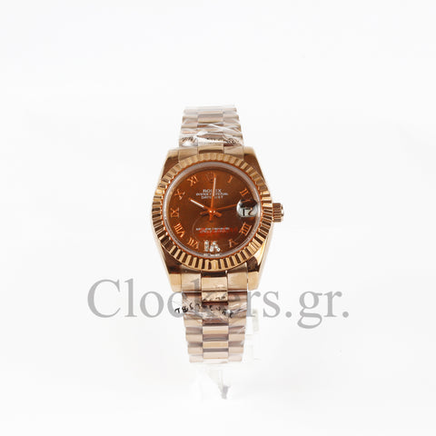 DATEJUST 31MM ROSE GOLD OYSTER BROWN DIAL RHOMAN MARKERS