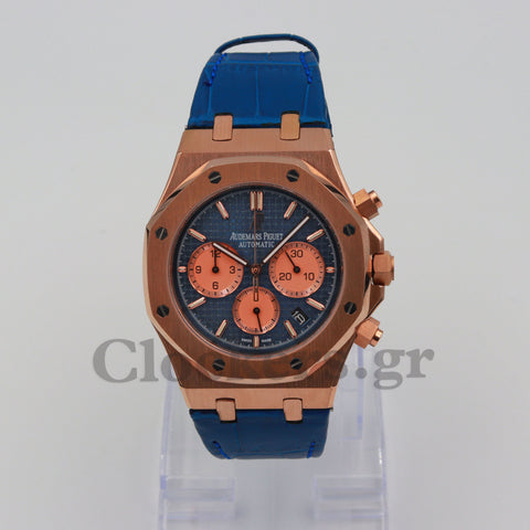 AUDEMARS PIGUET ROYAL OAK CHRONOGRAPH PINK GOLD BLUE DIAL.