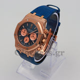 AUDEMARS PIGUET ROYAL OAK CHRONOGRAPH PINK GOLD BLUE DIAL.